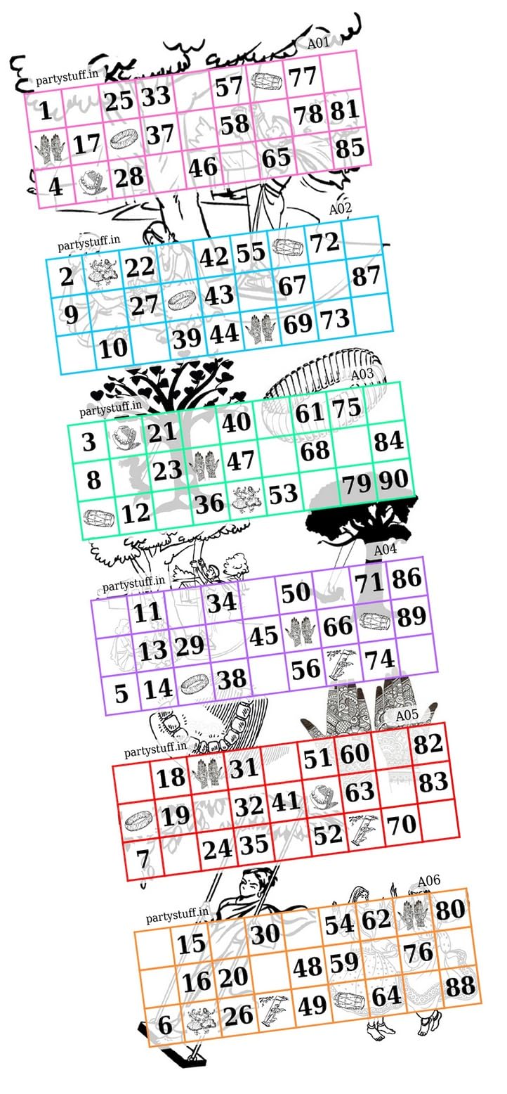 PartyStuff Teej Tambola Housie Book Pages (3x60 Cards, 1080 Tickets, Color Paper)