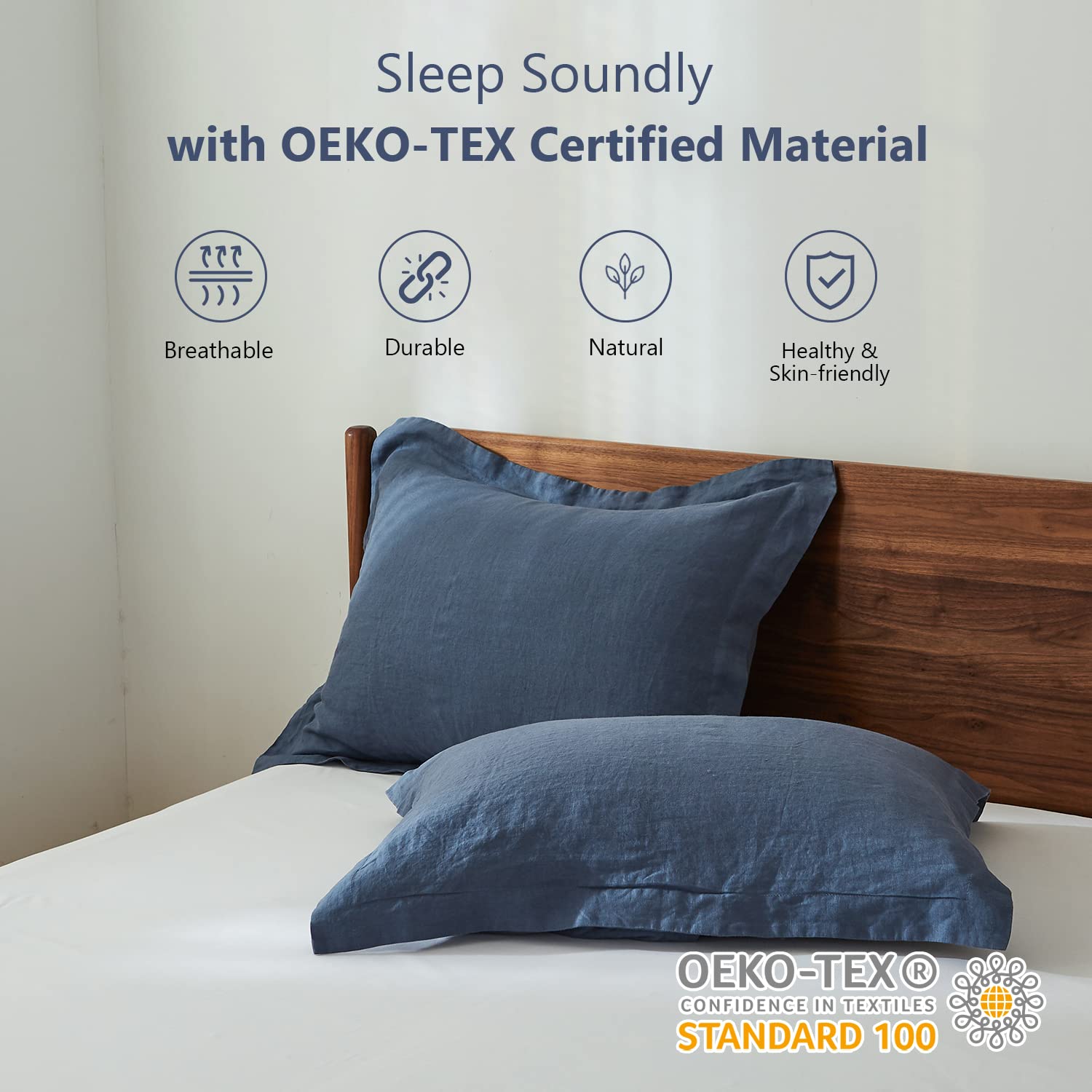 Simple&Opulence 100% Belgian Linen Pillow Shams -Set Of 2, Standard Size - Basic Style Breathable Pure Linen Suitable For Home - Soft And Durable With Envelope Closure (20''X 26'', Classic Blue)