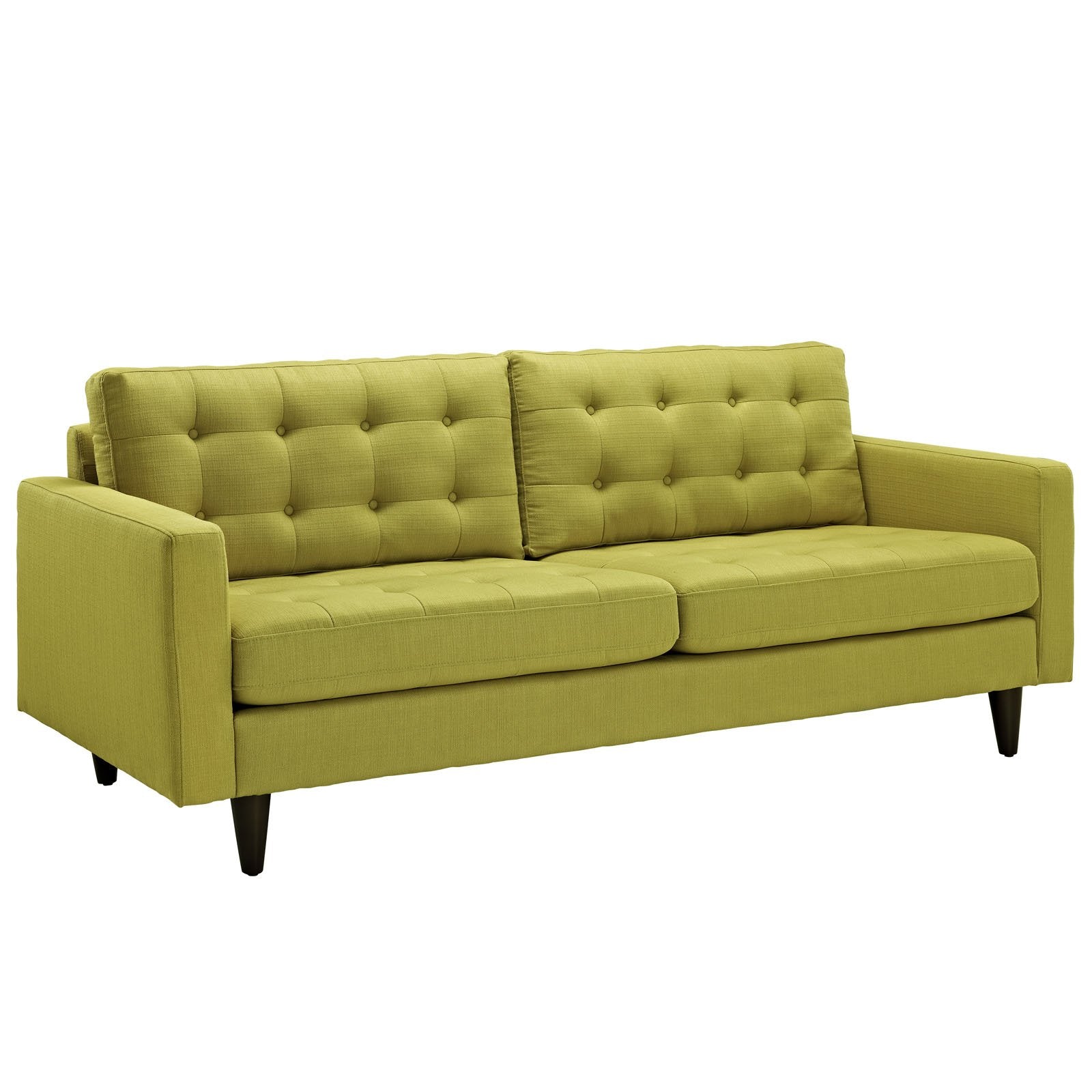 Modway Empress Mid-Century Modern Upholstered Fabric Sofa And Two Armchair Set In Wheatgrass