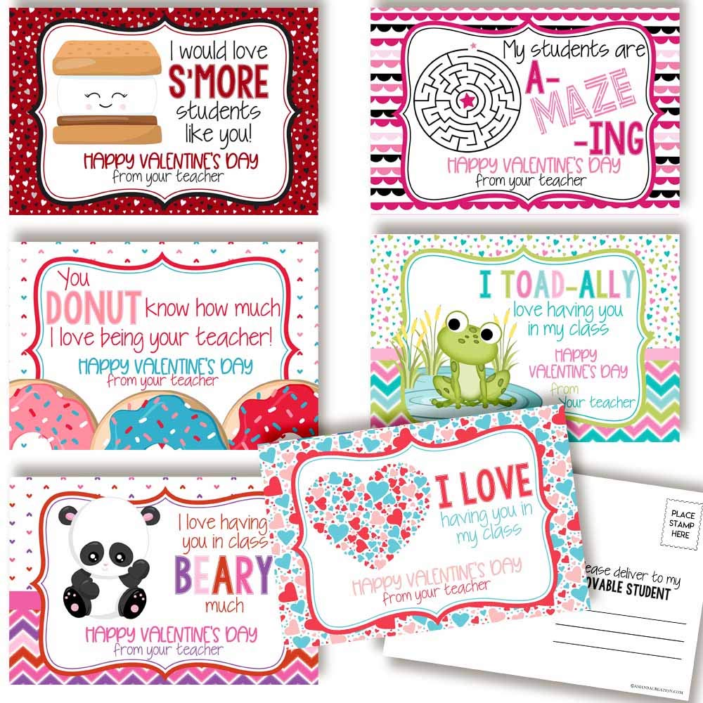 Valentine'S Day Fun Holiday Themed Blank Postcards For Teachers To Send To Students, 4'X6' Fill In Notecards (6 Different Desi