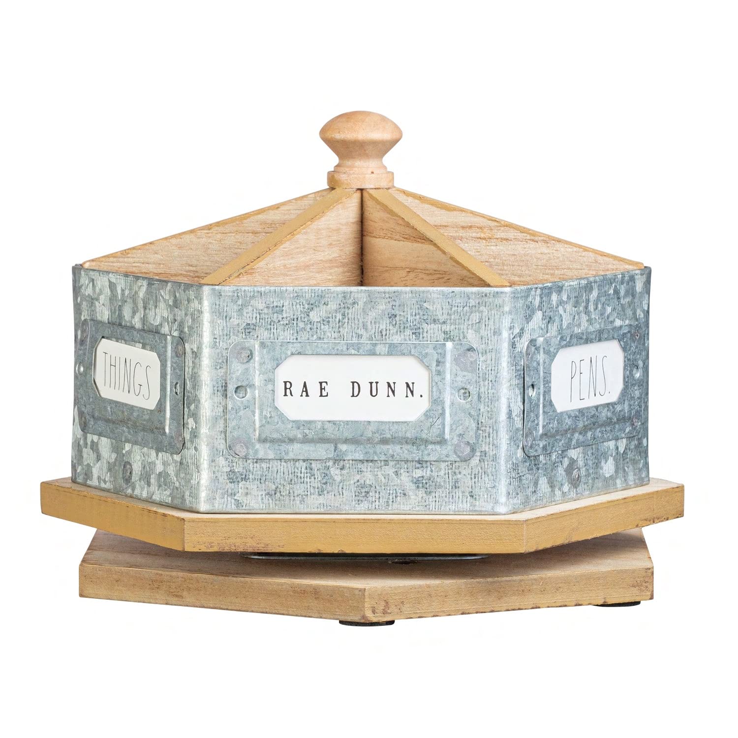 Rae Dunn Pencil Holder Cup - Spinning Metal Pen And Office Supplies 6 Compartment Desktop Organizer Caddy For Office Accessories