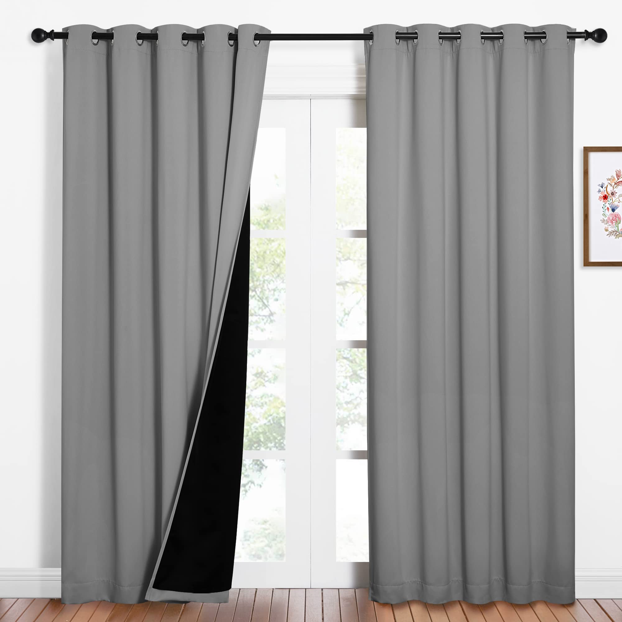 NICETOWN Silver Grey Full Shade Curtain Panels, Pair of Energy Smart & Noise Blocking Out Blackout Drapes for Dining Room, Therm