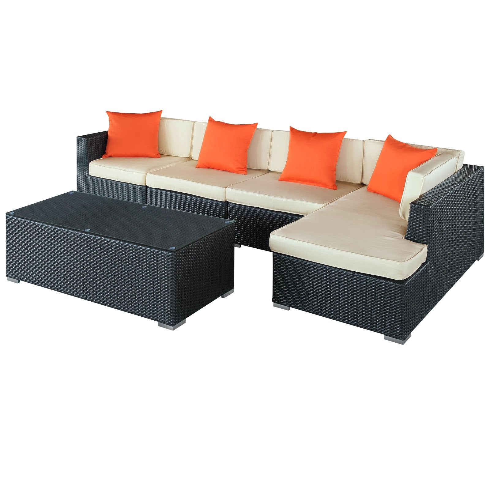 Modway Eei-728-Exp-Trq-Set Signal 5-Piece Outdoor Wicker Patio Sectional Sofa Set, Espresso Turquoise