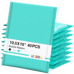 Ucgou Bubble Mailers 10.5X16 Inch 40 Pack Usable Size 10.5X15 Inch Large Padded Envelopes Teal Waterproof Packaging Bags For Shi