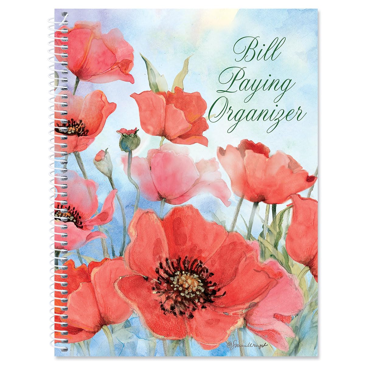 Red Spring Poppies Bill Paying Organizer - Large 9' By 12 Inch, Spiral-Bound, 14 Pocket Pages, 32 Label Stickers, Bill Tracking
