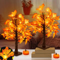 TURNMEON 18 Fall Thanksgiving Lighted Maple Tree with Timer 24 Pumpkin Lights Battery Operated Lighted Artificial Maple Leaf T