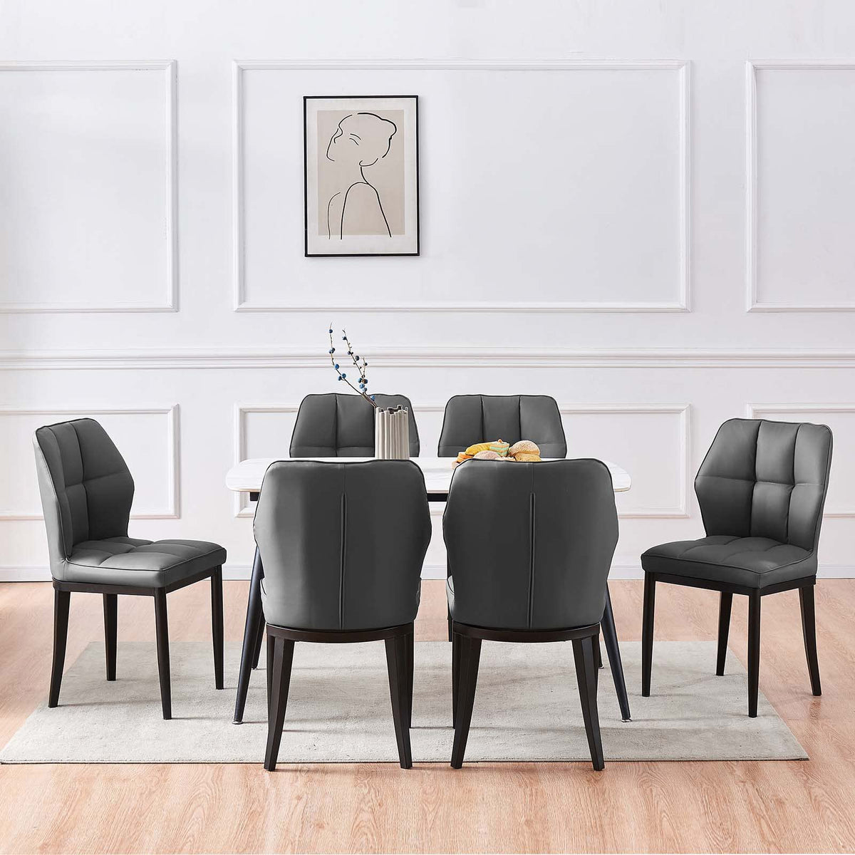 Bekrvio Dining Chairs Set Of 6 Mid Century Modern Kitchen Chairs Sillas De Comedor Upholstered Armless Dinner Leather Dining Roo