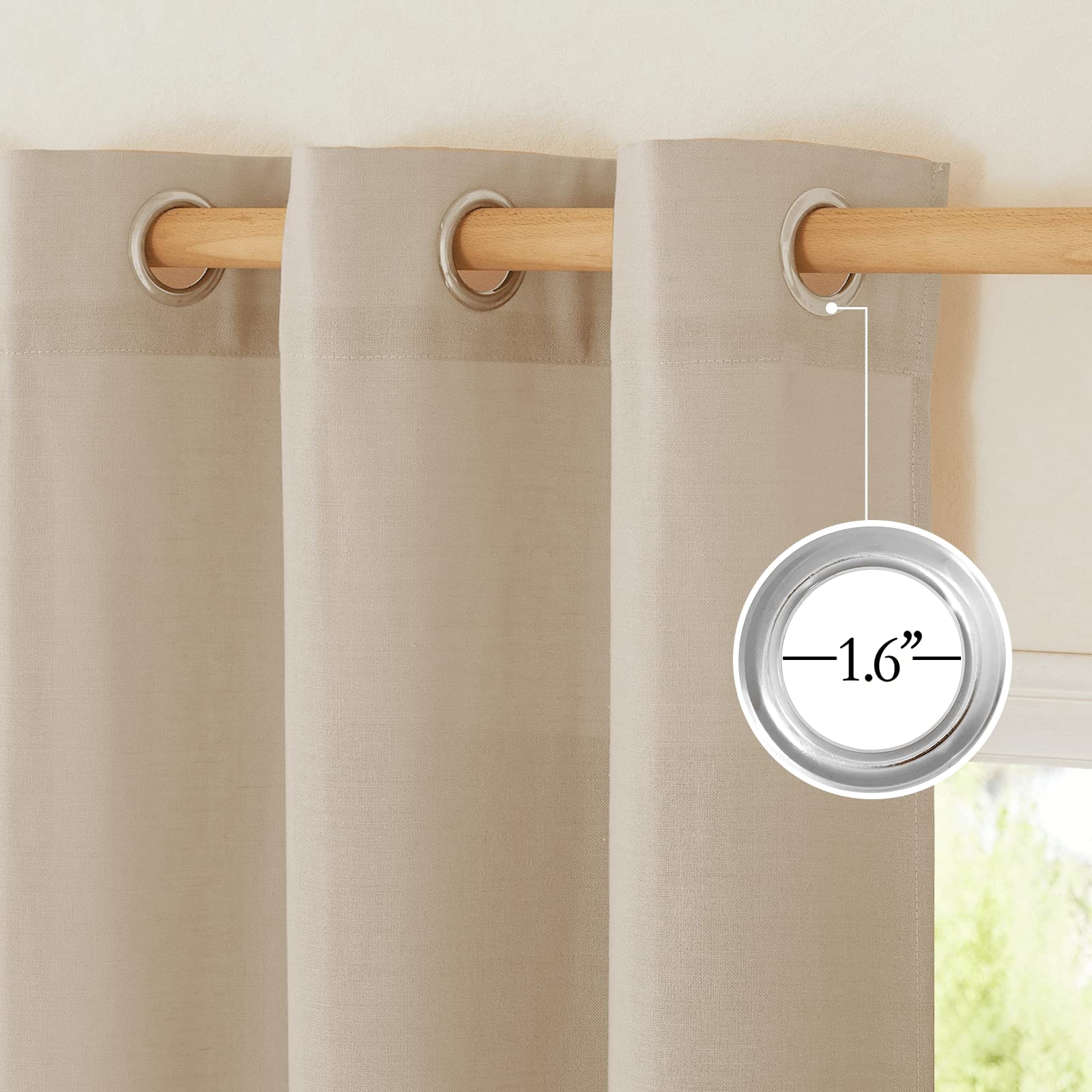 Nicetown Linen Kitchen Window Curtains Over Sink, Grommet Privacy Added Thick Linen Curtains With Some Light Filtering Burlap Drapes For Home Office/Bedroom, Taupe, 2 Panels, W55 X L54