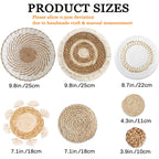 7 Pack Boho Wall Basket Decor - Seagrass Rattan Wicker Wall Decor Round Handmade Hanging Rustic Flat Elegant Wall Art For Farmho