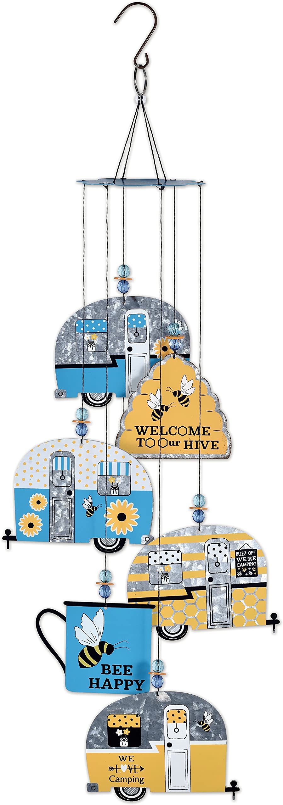 Sunset Vista Designs 93648 Glamping Bees-22-Inch Handcrafted Wind Chime, Retro Bee Camper