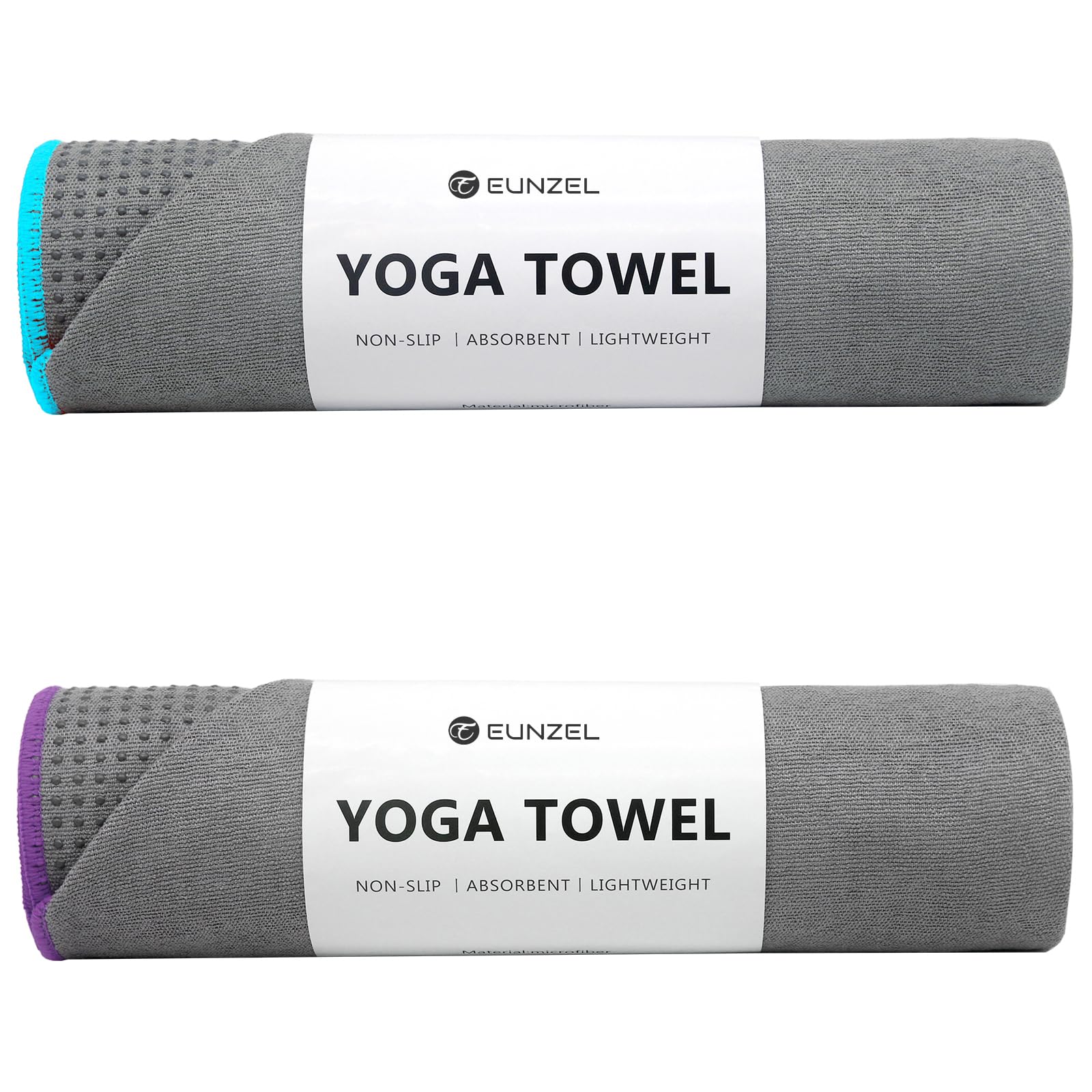 Eunzel 2 Pack Hot Yoga Towel with Grip Dot, Non Slip Yoga Mat Towe Sweat Absorbent Towel for Hot Yoga,Bikram, Pilates and Fitnes