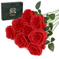 Waipfaru 8 Pcs Fake Red Roses Artificial Flowers Bulk, Real Touch Silk Faux Roses with Long Stems for Wedding Bouquet Vase Flowe