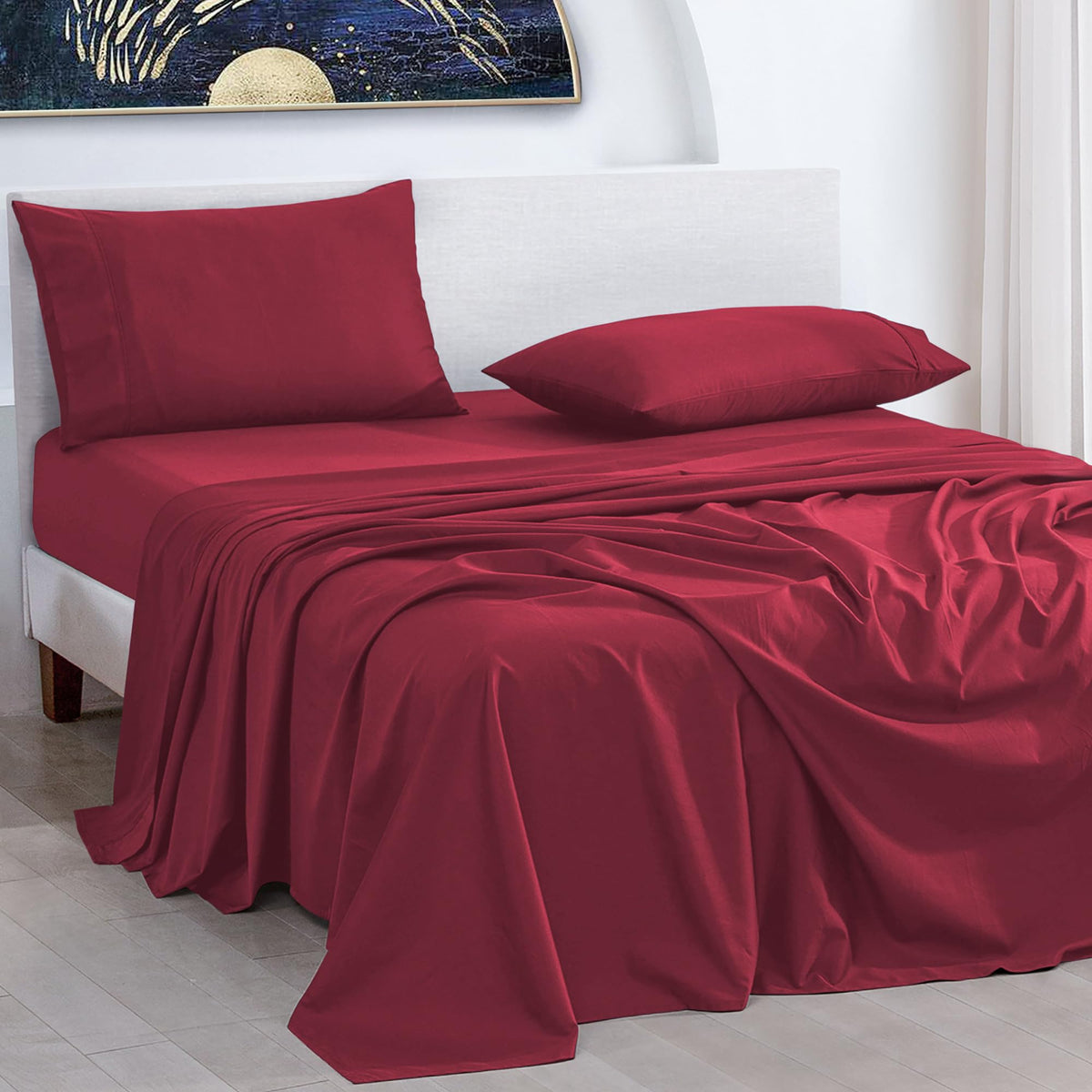URBANHUT 1000 Thread Count Full Bed Sheets Egyptian Cotton Sheet Set, Long Staple Soft & Breathable, 4 Pc Bed Sheet Sets, Luxury