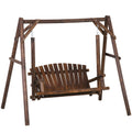 Outsunny 2Seat Porch Swing With Stand, Wooden Patio Swing Chair Bench, For Garden, Poolside, Backyard, Brown