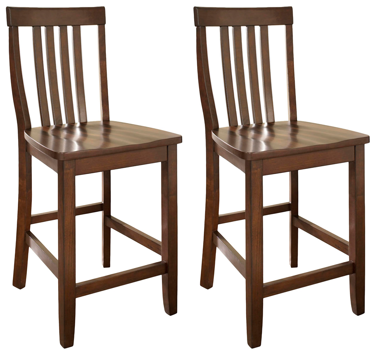 Crosley Furniture School House Wood Slat Back Bar Stools Set Of 2, Vintage Mahogany, 30-Inch