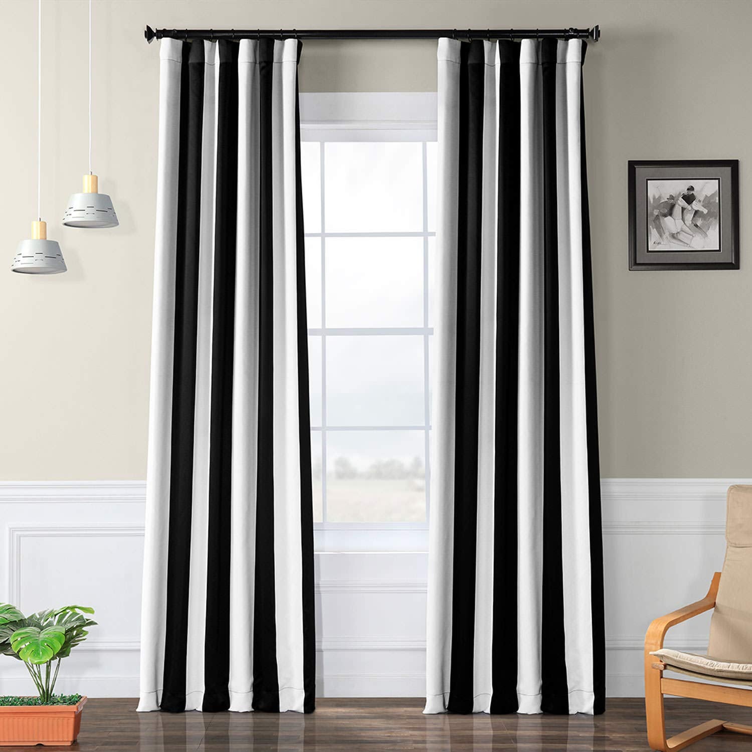 HPD Half Price Drapes BOCH-KC43-108 Stripe Room Darkening Curtain (1 Panel), 50 X 108, Awning Black & Fog White