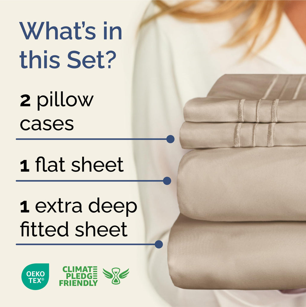 Extra Deep Pocket Cal King Sheets - 4 Piece Breathable & Cooling Bed Sheets - Hotel Luxury Bed Sheet Set - Soft, Wrinkle Free & Comfy - Easily Fits Extra Deep Mattresses - Deep Pocket Wheat Sheets Set