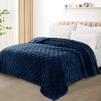 Exclusivo Mezcla Queen Size Flannel Fleece Blanket, Super Soft 3D Checkered Jacquard Bed Blanket, Cozy Fluffy Lightweight Blanke