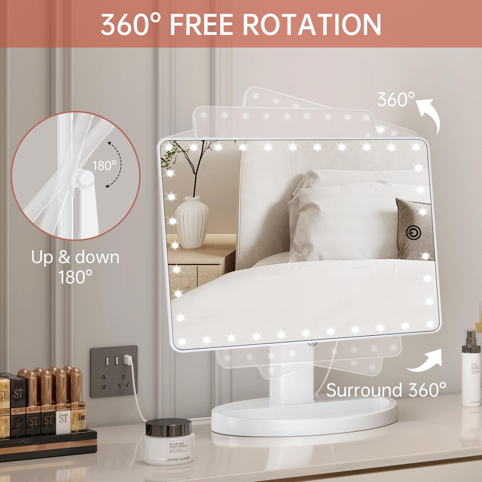 Funtouch Large Lighted Vanity Makeup Mirror (X-Large) With 35 Led Lights, Touch Screen Dimmable And 10X Magnification Dual Power