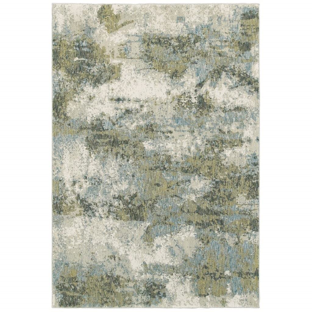 HomeRoots Nylon, Polypropylene 2’ x 3’ Blue and Sage Distressed Waves Indoor Scatter Rug