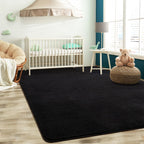 Softlife Washable Living Room Rug, 6X9 Black Area Rugs For Bedroom, Soft Fluffy Fuzzy Carpet Bedside Rug Indoor Non-Slip Rug For