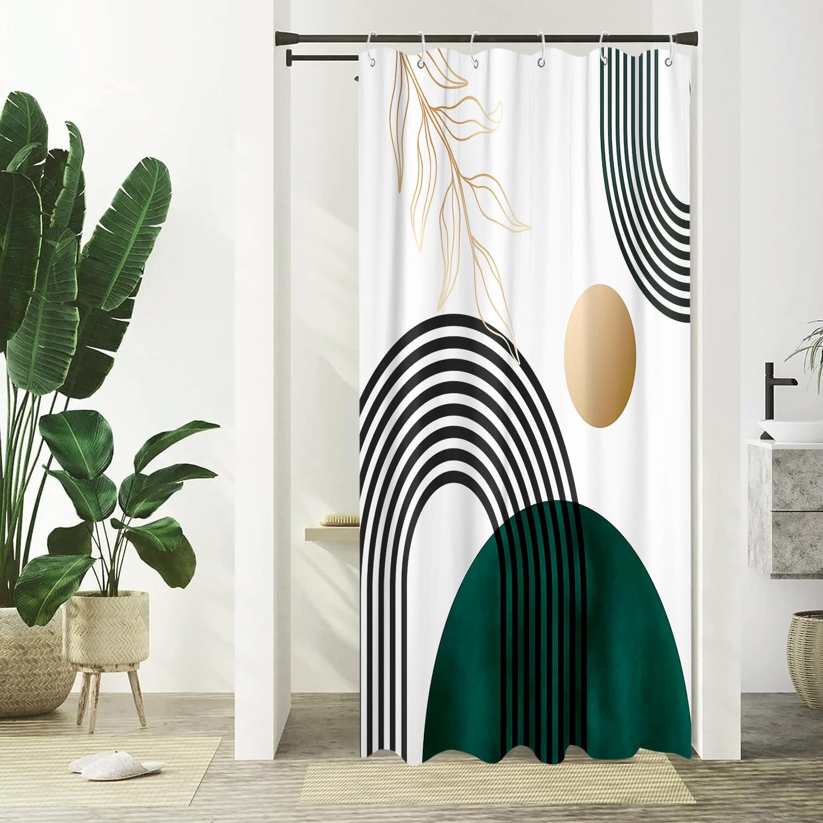 Aipon Green Mid Century Shower Curtain For Bathroom Abstract Boho Shower Curtain Modern Fabric Waterproof Shower Curtains For Ba