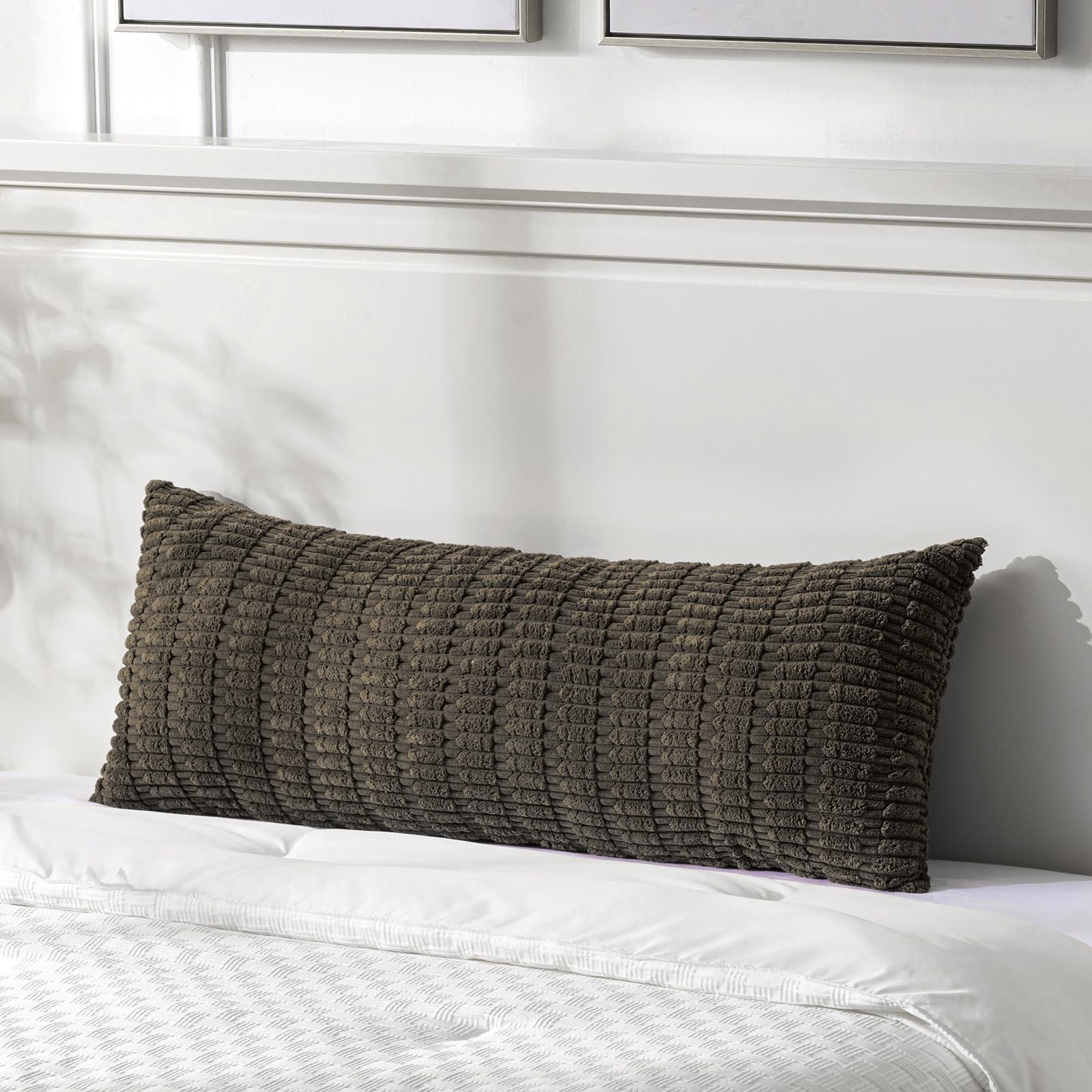 Fancy Homi Dark Brown Long Body Lumbar Decorative Throw Pillow Covers 14X36 Inch For Bed Couch Bedroom Bench, Soft Corduroy Rect