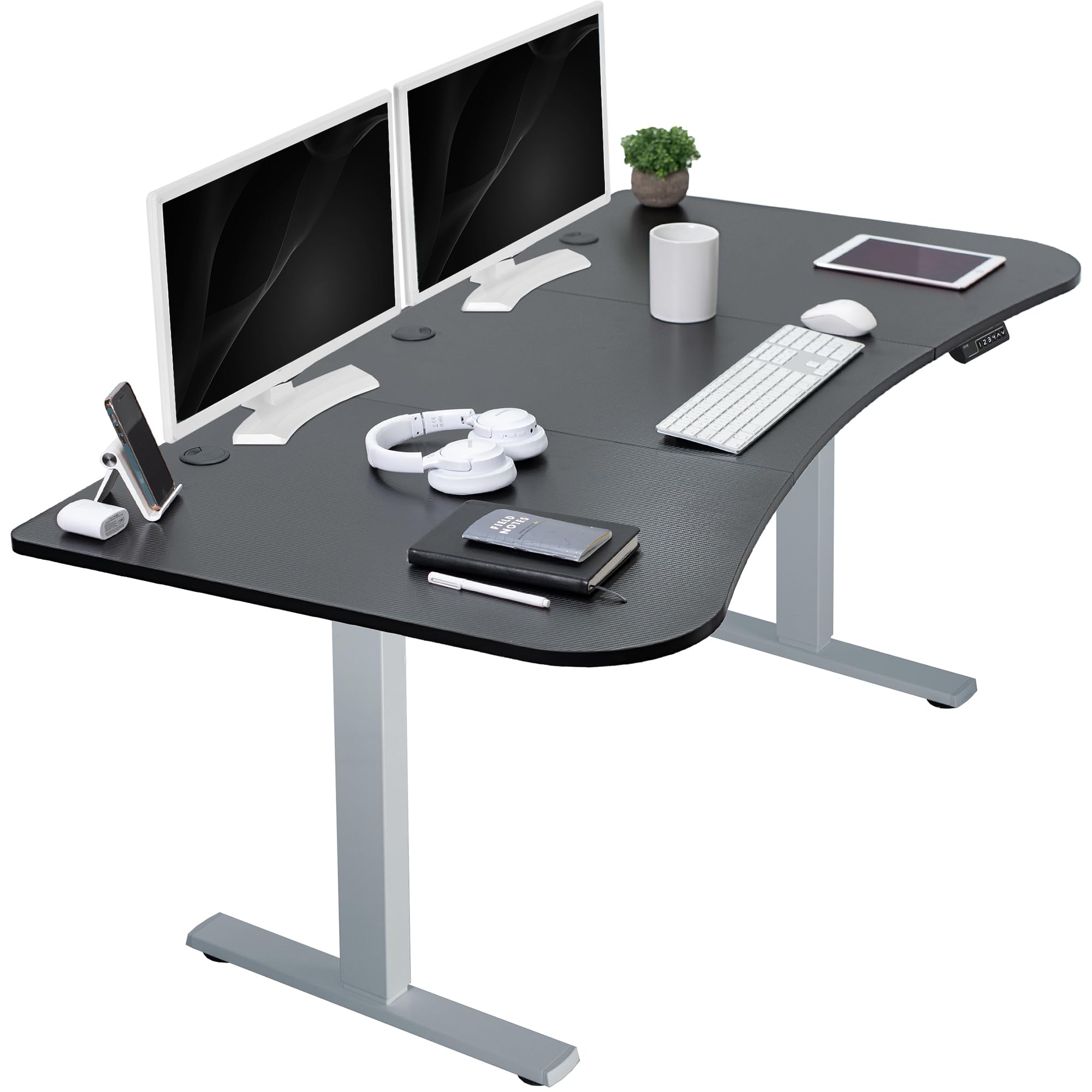 VIVO Electric 63 x 32 in Standing Desk, Memory Height Adjustment, 1B Series, Holds 220 lbs, Black Carbon Fiber Top Gray Frame, D