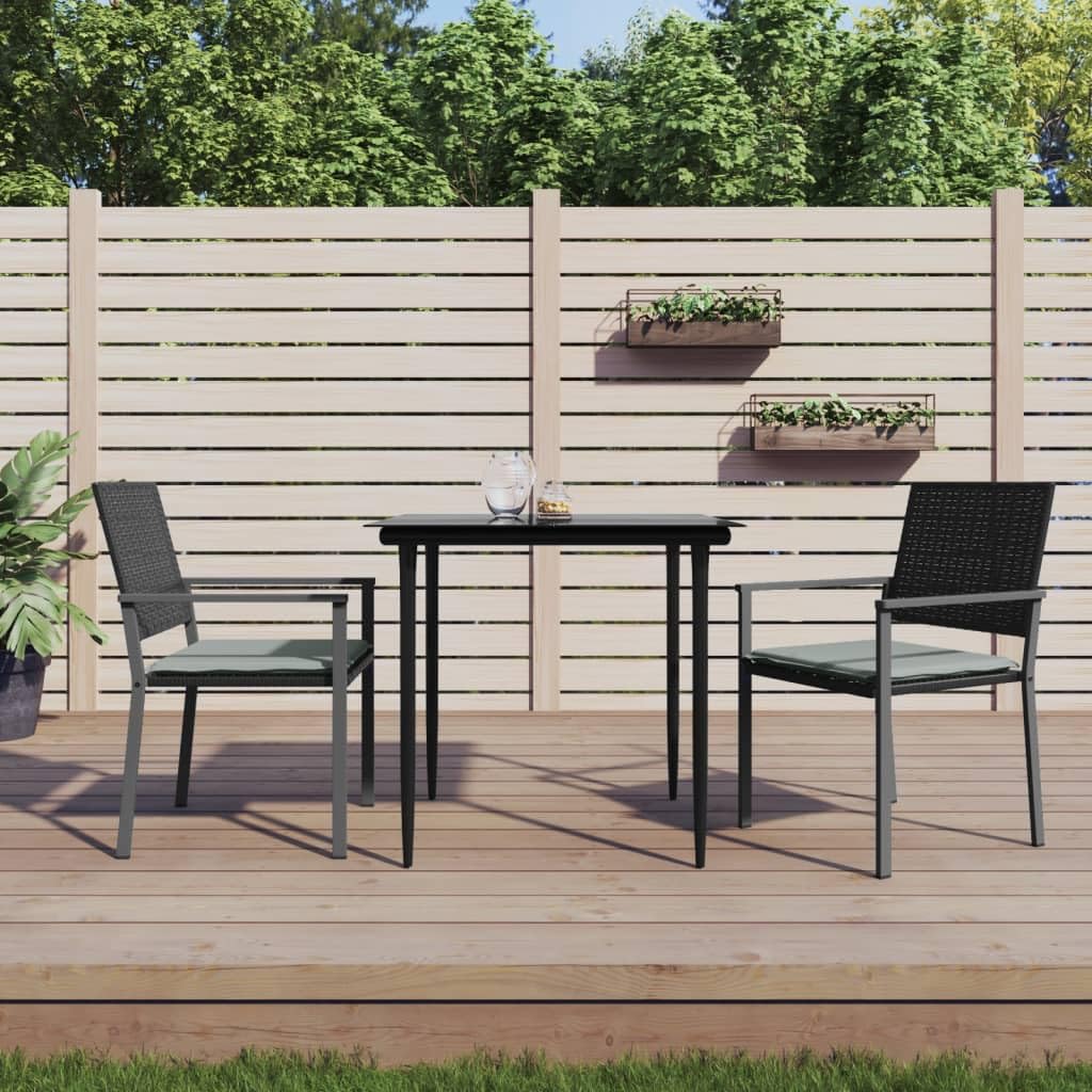 &quot;vidaXL 3 Piece Patio Dining Set with Cushions in Black, Outdoor Poly Rattan and Steel Furniture for Garden, Patio - Includes Table and Chairs&quot;