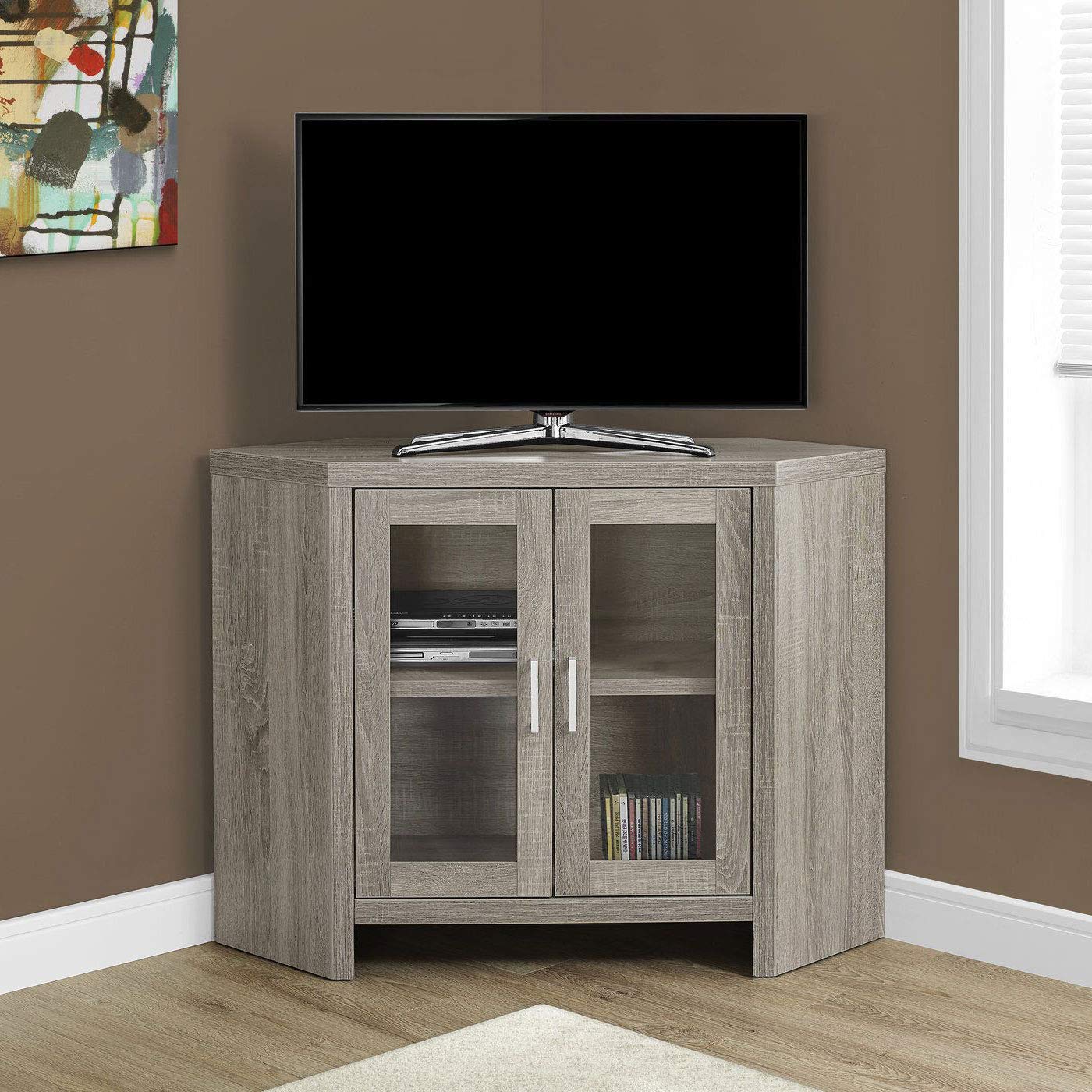 Monarch Specialties I Corner with Glass Doors TV Stand, 42', Dark Taupe