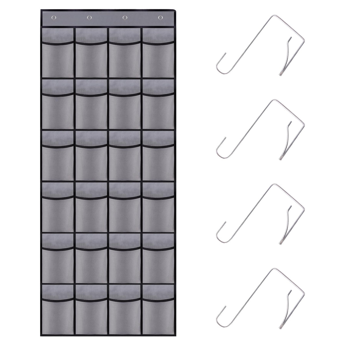 Teikou Over the Door Shoe Organizer,24 Mesh Pockets,Hanging Storage (Grey)