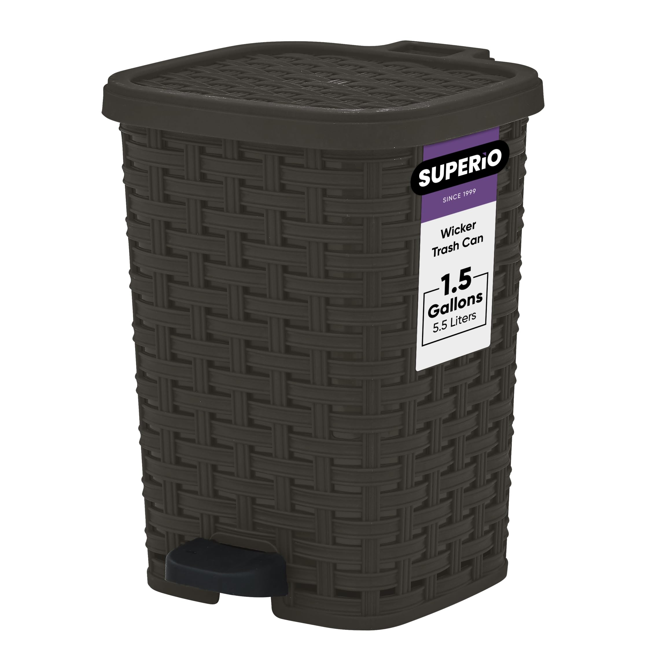 Superio Small Outdoor Trash Can with Lid for Dog Poop 1.5 Gallon/6 L Mini Plastic Garbage Can with Foot Pedal for Bathroom, Bedr