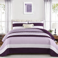 Dinjoy Purple Boho Quilt Set Queen,Striped Bedspreads Queen Size Lightweight Farmhouse Quilts 3 Pieces Patchwork Bedding Sets Co