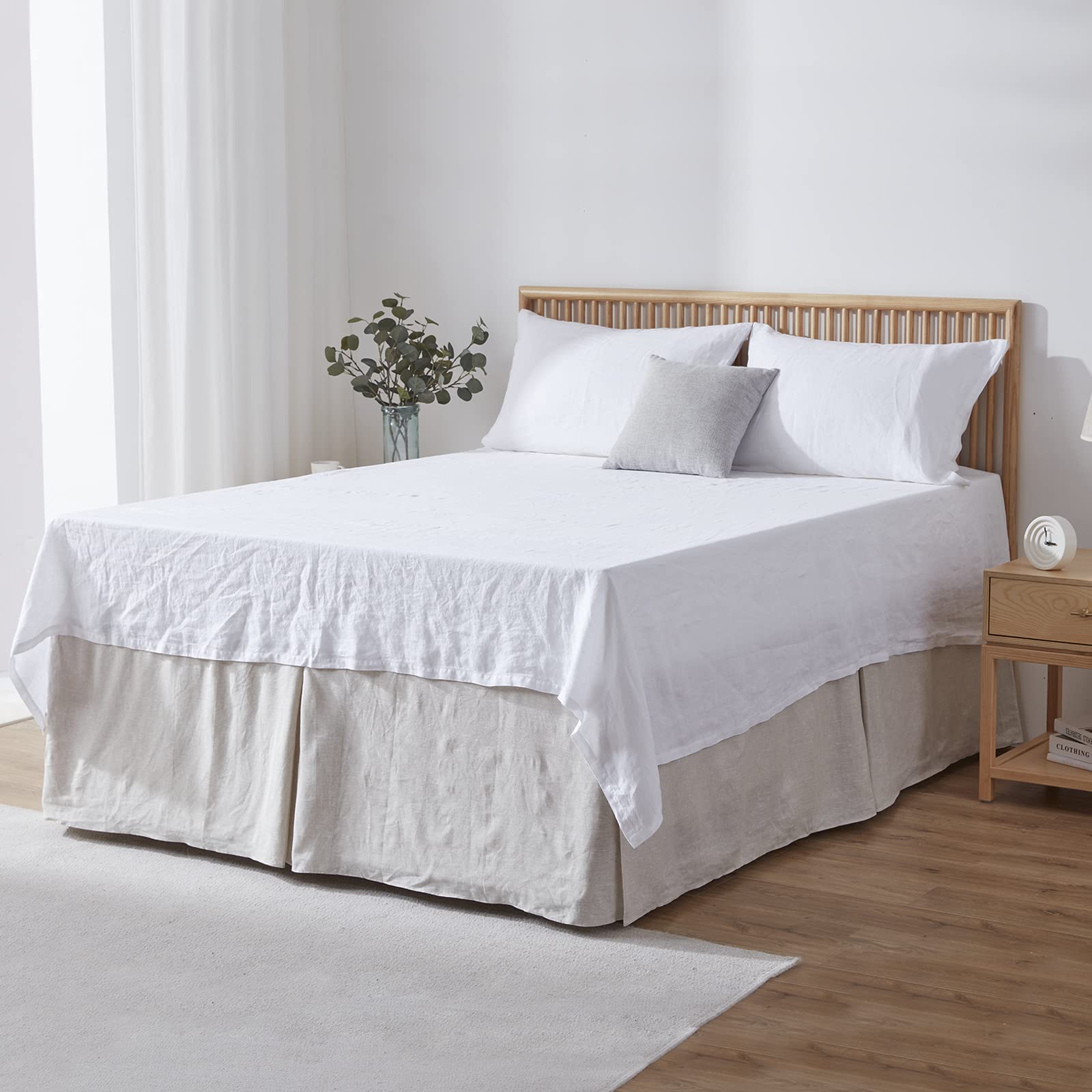 Simple&Opulence Belgian Linen Bed Skirt with Classic 22 inch Tailored Drop Dust Ruffle, Easy Fit Breathable Premium Natural Flax