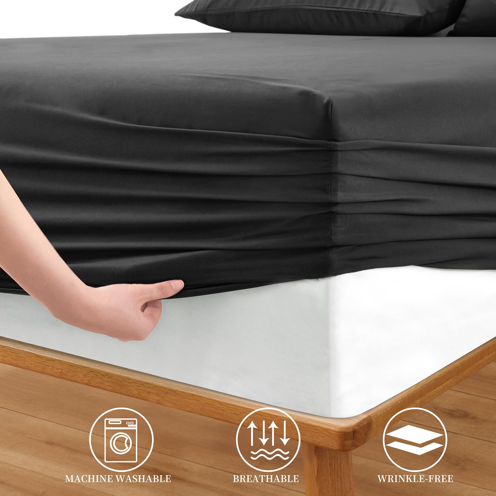 Horbaunal Extra Deep Pocket King Fitted Sheet Only - Fits Up To 24 Inch Mattress - Luxury 1800 Thread Count - Microfiber Dark Gr