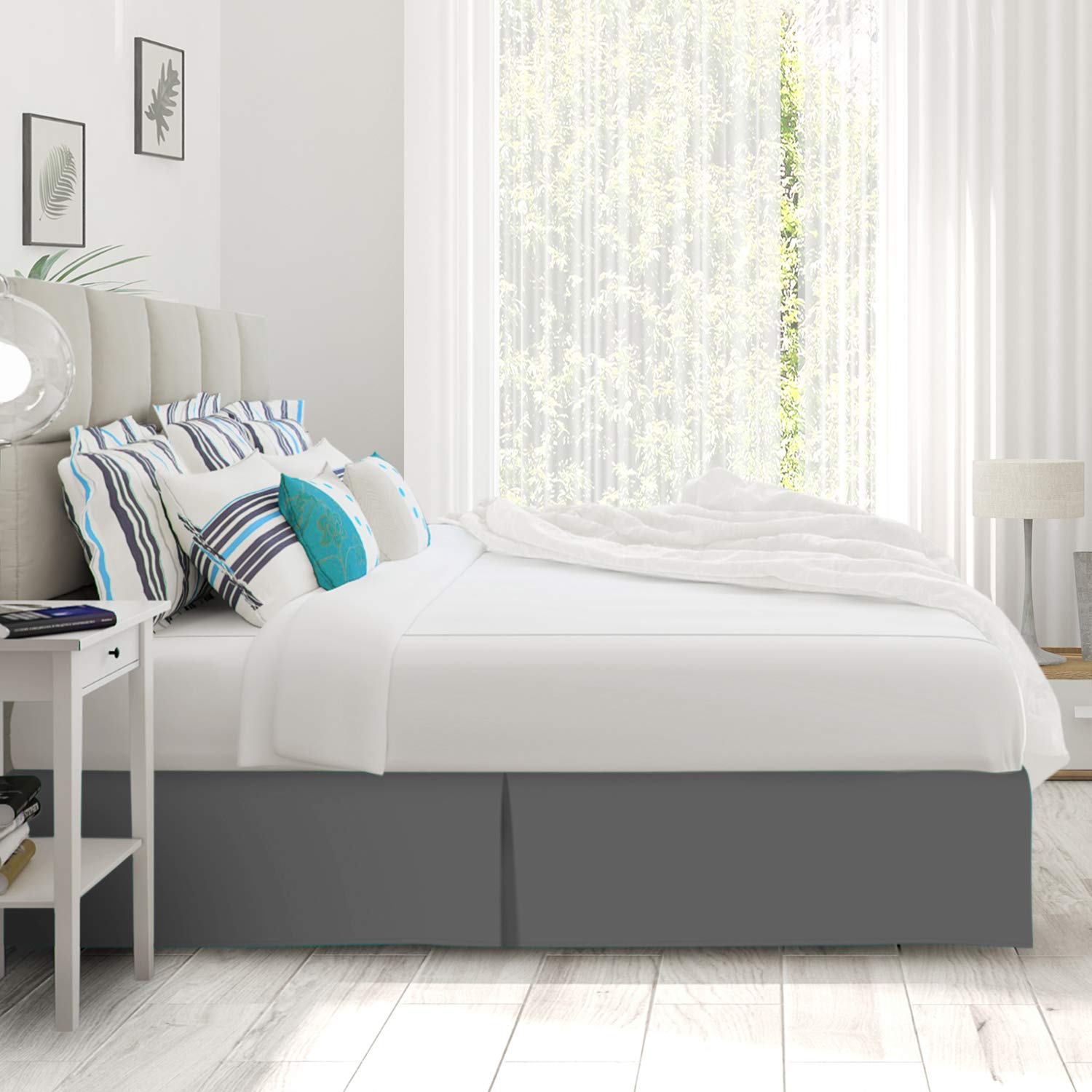 Nestl Dark Gray Twin Bed Skirt - Twin Size Bed Skirt 14 Inch Drop - Brushed Microfiber Bed Skirts - Hotel Quality Pleated Bed Skirt - Shrinkage & Fade Resistant