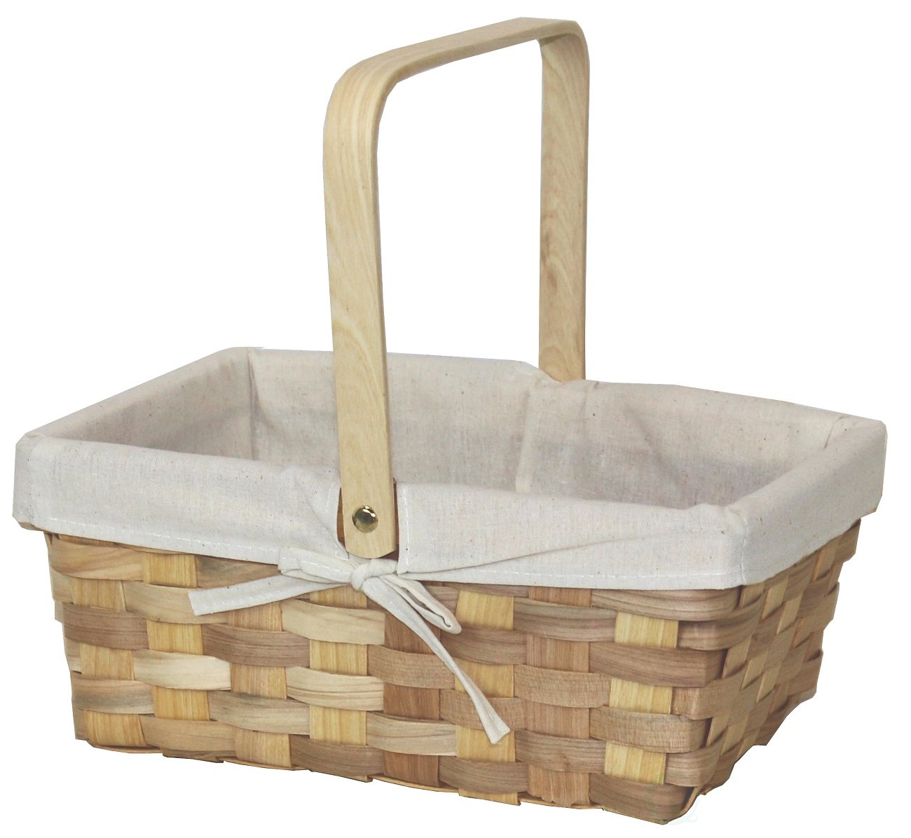 Vintiquewise 12 Inch Rectangular Woodchip Picnic Basket Lined With White Fabric