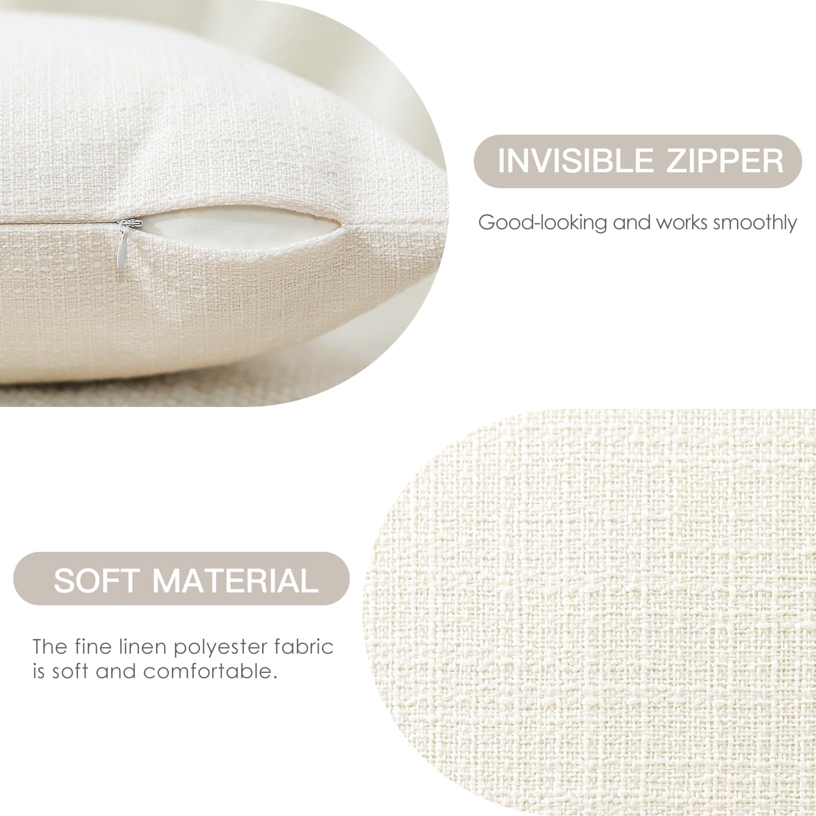 Otostar Pack Of 2 Throw Pillow Covers 18X18 Inch Linen Cream Pillowcases Farmhouse Decorative Solid Pillow Covers 45X45 Cm Squar