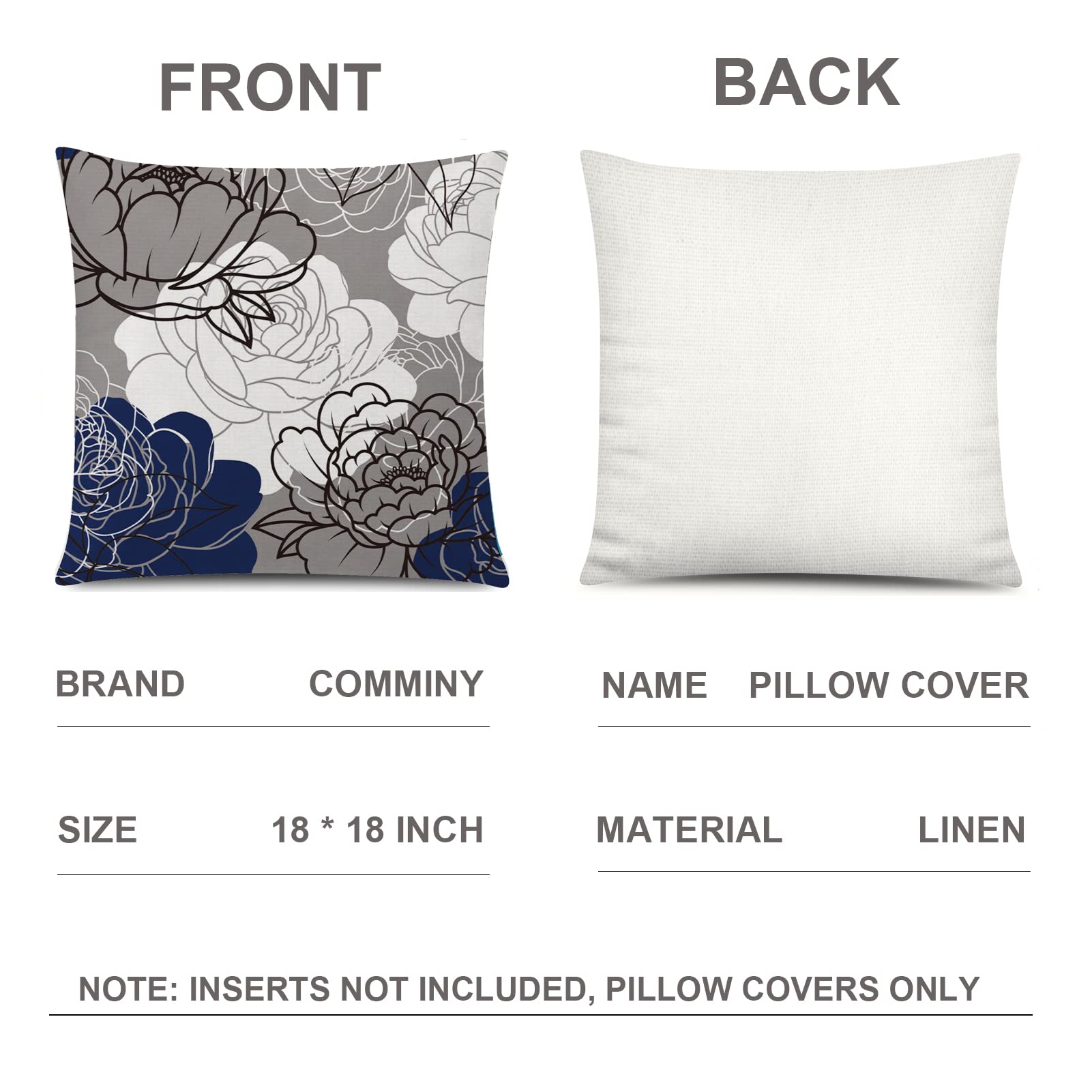 Comminy Blue Grey Pillow Covers 18X18 Set Of 6 Decorative Daisy Flower Throw Pillow Cover For Couch Modern Pillow Case For Patio