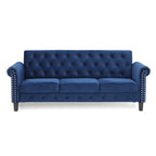 Furinno Bastia Vintage Modern Chesterfield Button Tufted 3-Seater Sofa Couch For Living Room, Navy Velvet