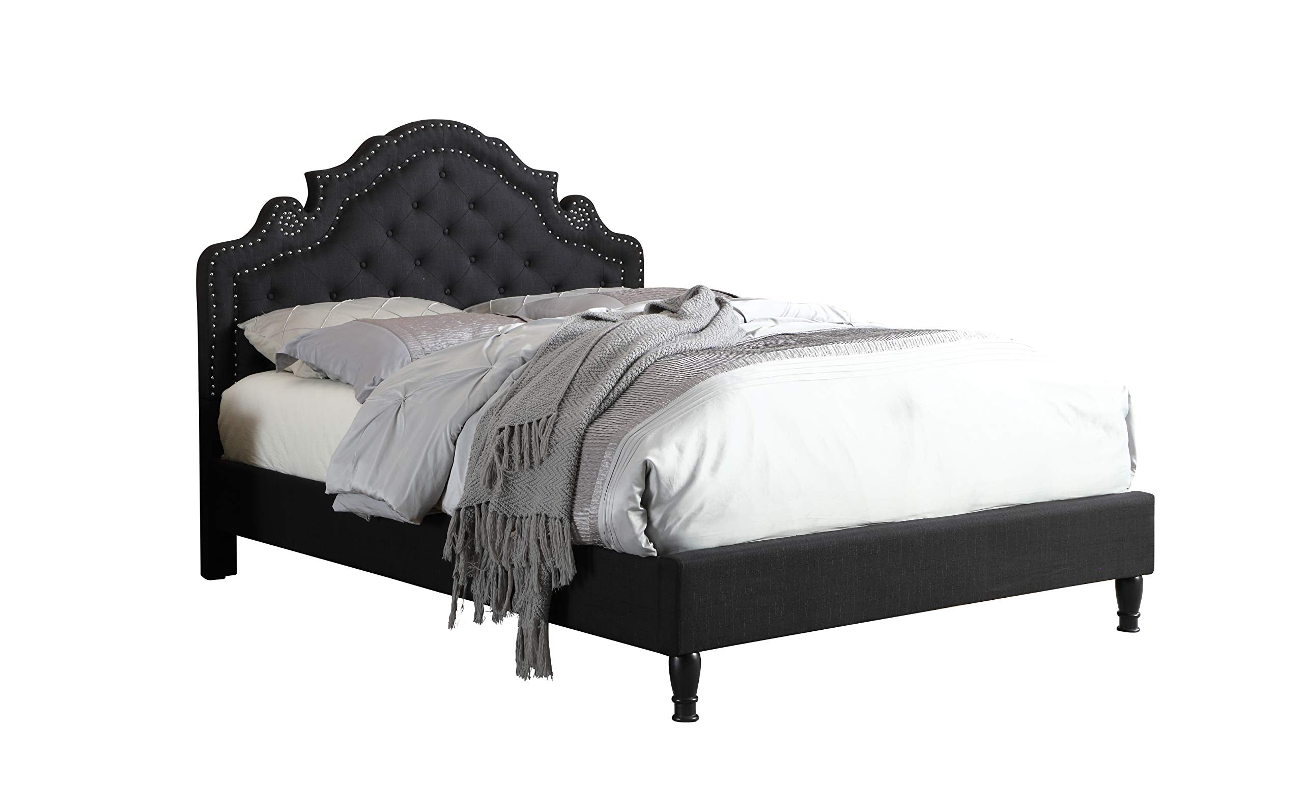 HomeLife Premiere Classics 51 Tall Platform Bed with Cloth Headboard and Slats - King (Black Linen)