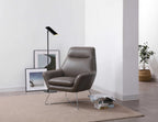 HomeRoots Dark Grey Top Grain Italian Leather Stainless Steel Legs Modern Dark Gray Top Grain Italian Leather Accent Chair