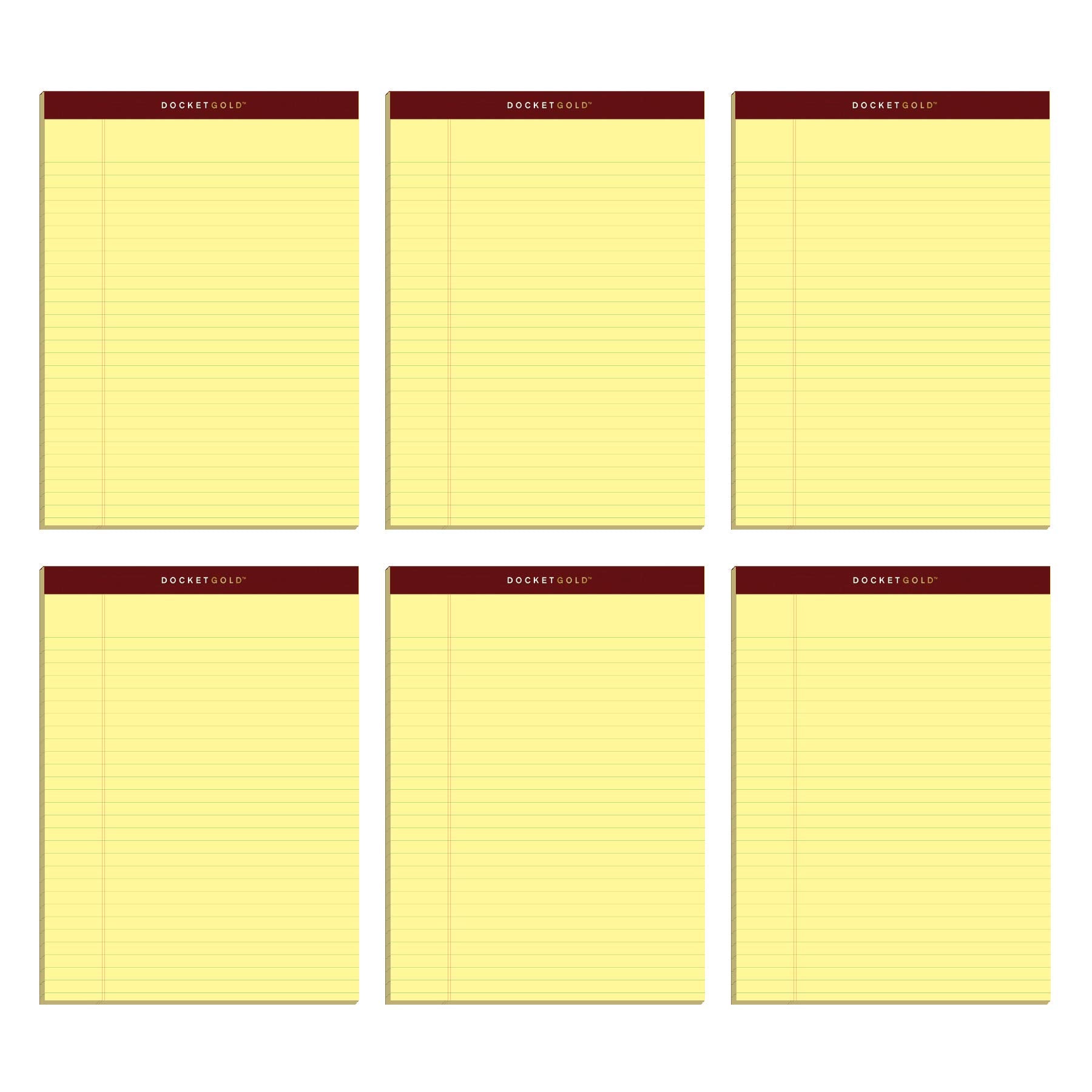 Tops Docket Gold Writing Pads, 8-1/2' X 11-3/4', Legal Rule, Canary Paper, Perforated, 50 Sheets, 6 Pack (63956)