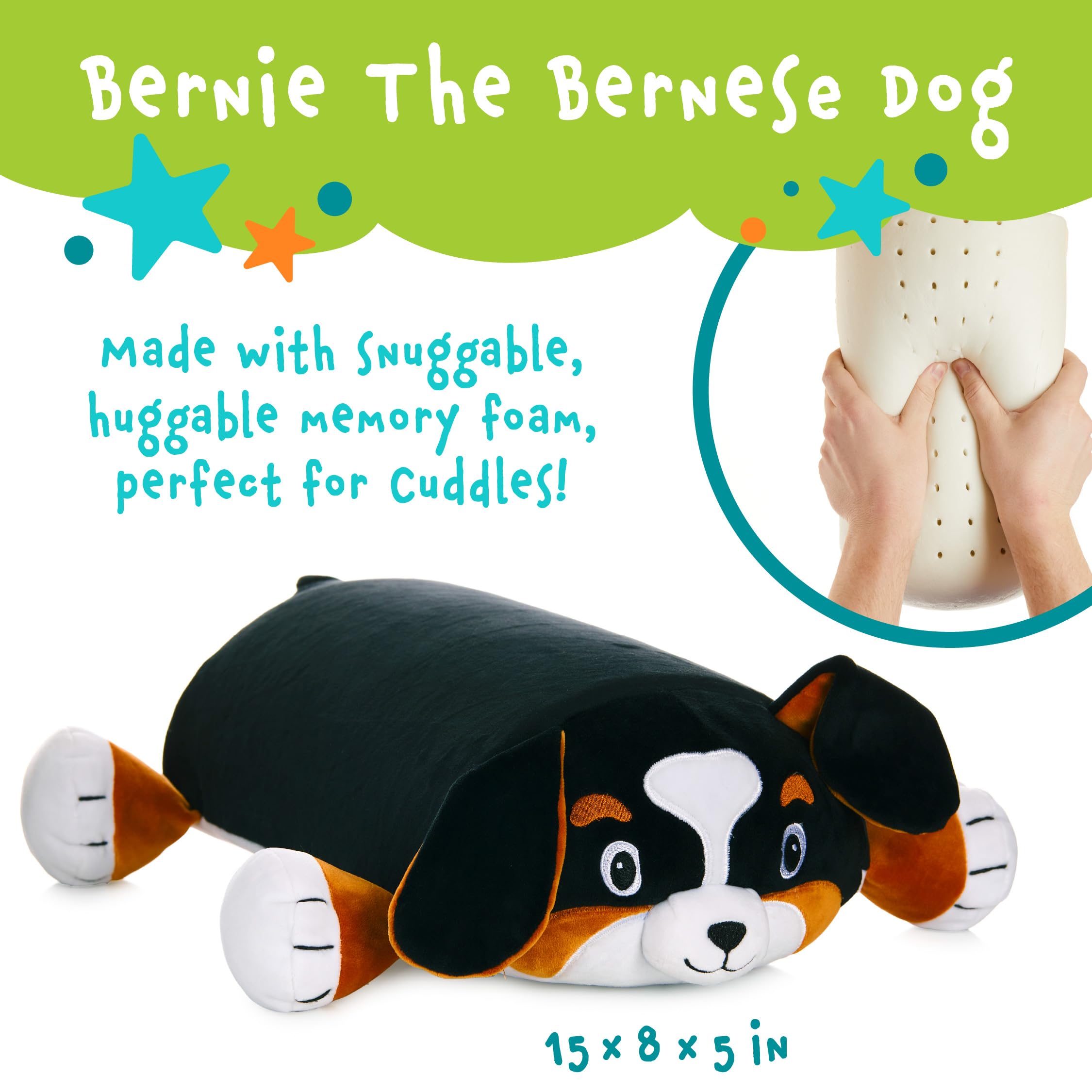 Memory Mates Bernie The Bernese Dog Memory Foam Pillow Plush,15    Stuffed Animal