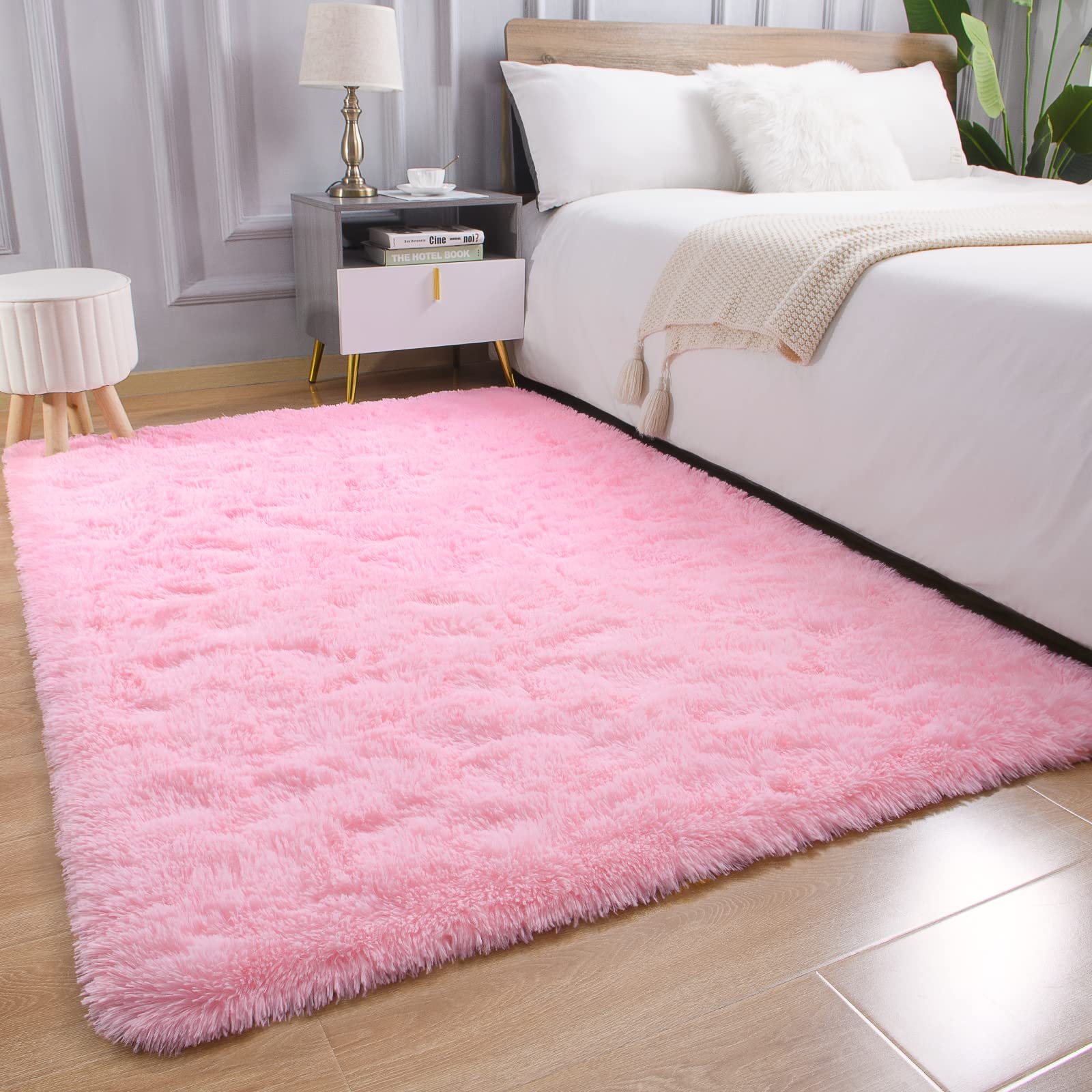 Arogan Ultra Soft Pink Shaggy Rug Carpets, 3X5 Feet Kids Rugs For Bedroom Girls, Fluffy Rugs For Living Room, Shag Rugs For Play
