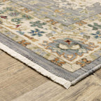 HomeRoots 509293 6 x 9 ft. Gray Ivory Orange Teal Green Charcoal Blue & Red Oriental Power Loom Stain Resistant Rectangle Area Rug with Fringe