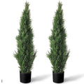 Set of 2 Pre-Potted 3 Feet Faux Cedar Tree, Lifelike UV Protected Front Door Decor, Porch, Garden, Entryway Topiary, Indoor/Outd