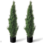 Set of 2 Pre-Potted 3 Feet Faux Cedar Tree, Lifelike UV Protected Front Door Decor, Porch, Garden, Entryway Topiary, Indoor/Outd