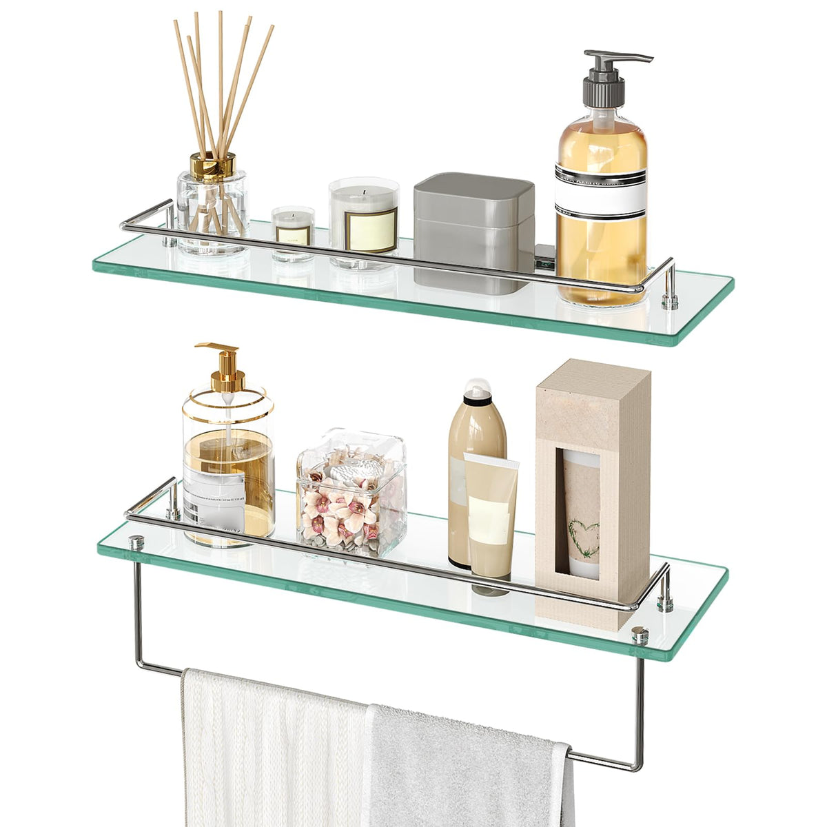 HOOBRO Glass Shelves for Bathroom, 15.7 Inch Floating Glass Shelf for Wall