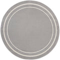 Nourison Essentials Indoor/Outdoor Solid Bordered Grey/Ivory 6' X Round Area Rug, Easy Cleaning, Non Shedding, Bed Room, Living